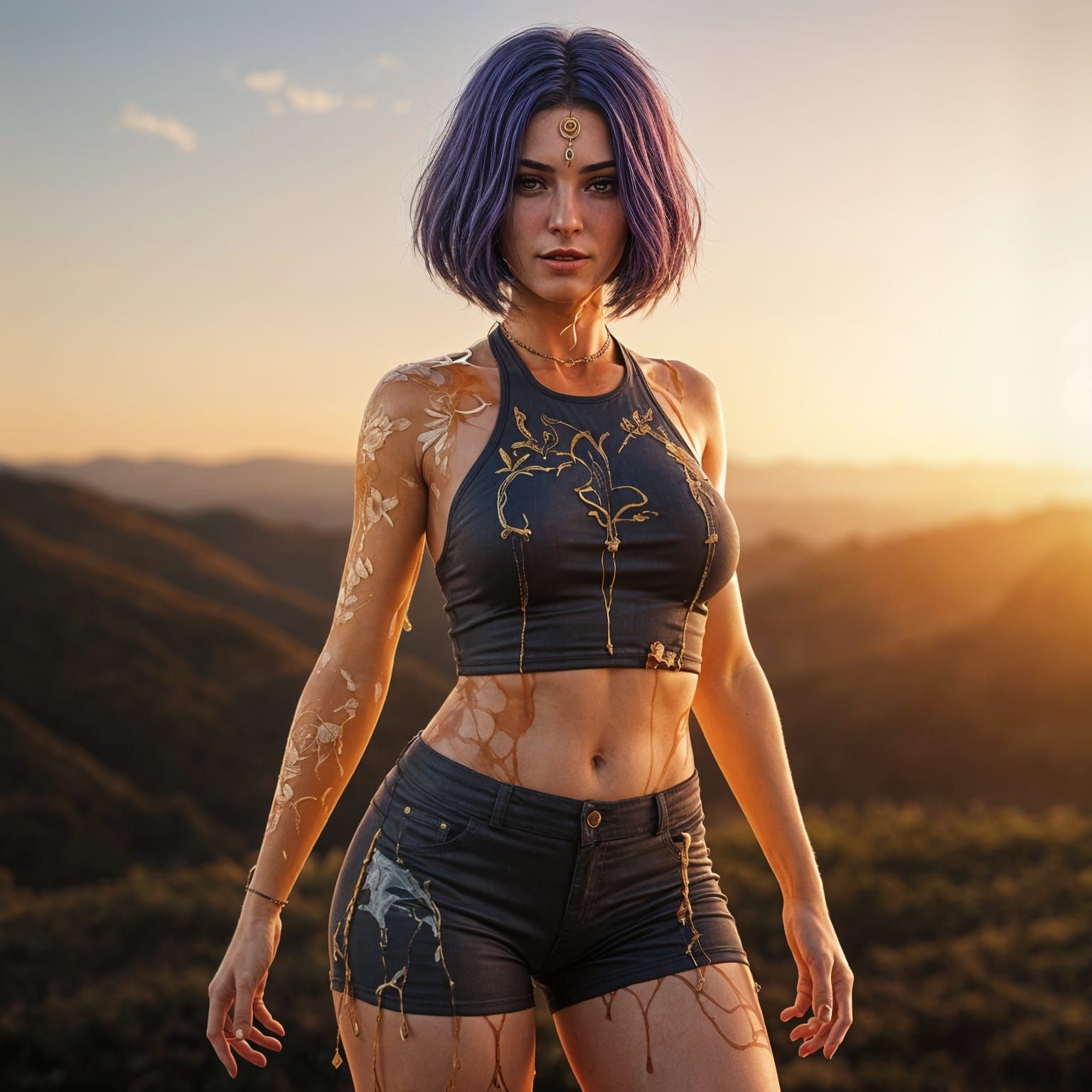 Woman Made of Dripping Honey in Golden Hour Light