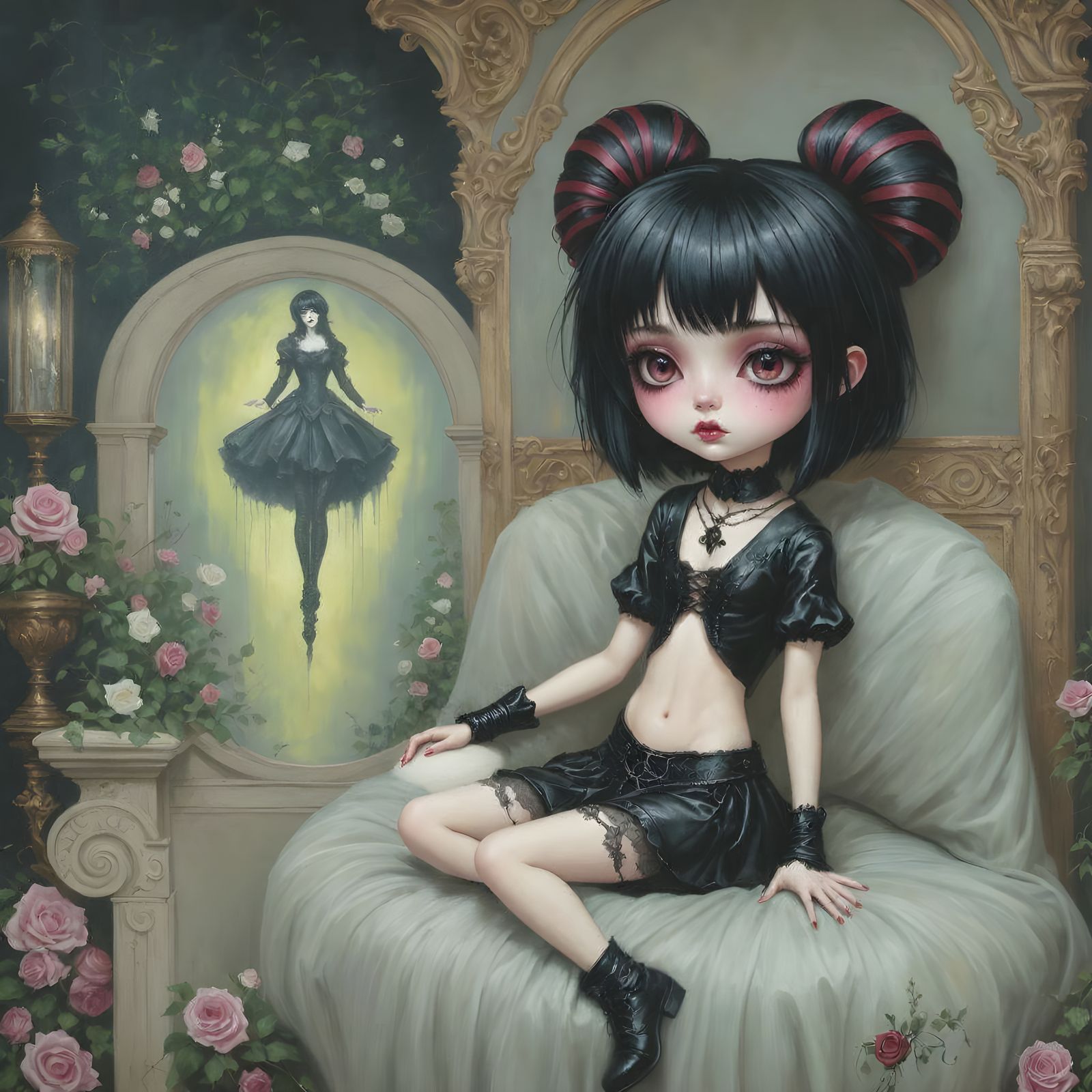 Gothic Doll in Moody, Emo Oil Painting