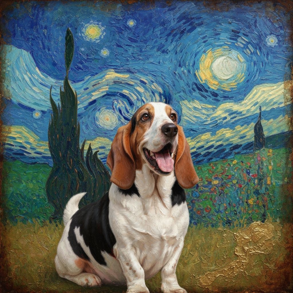 Happy Basset Hound in Textured Oil Painting Style