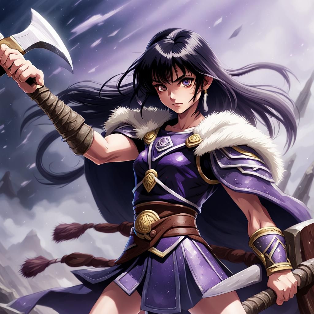 Sailor Saturn as Viking Berserker in Fantasy Portrait