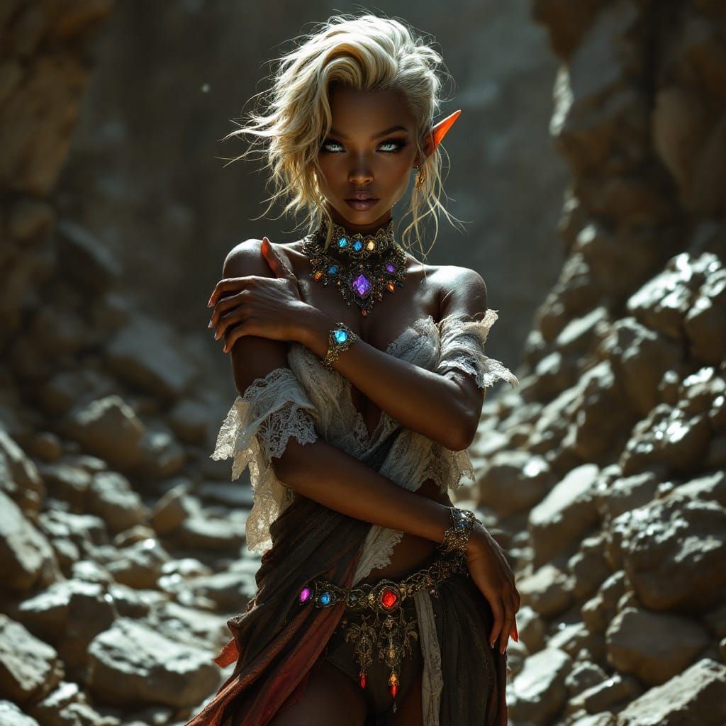 Glamorous Dark Elf Portrait in Art Nouveau Style