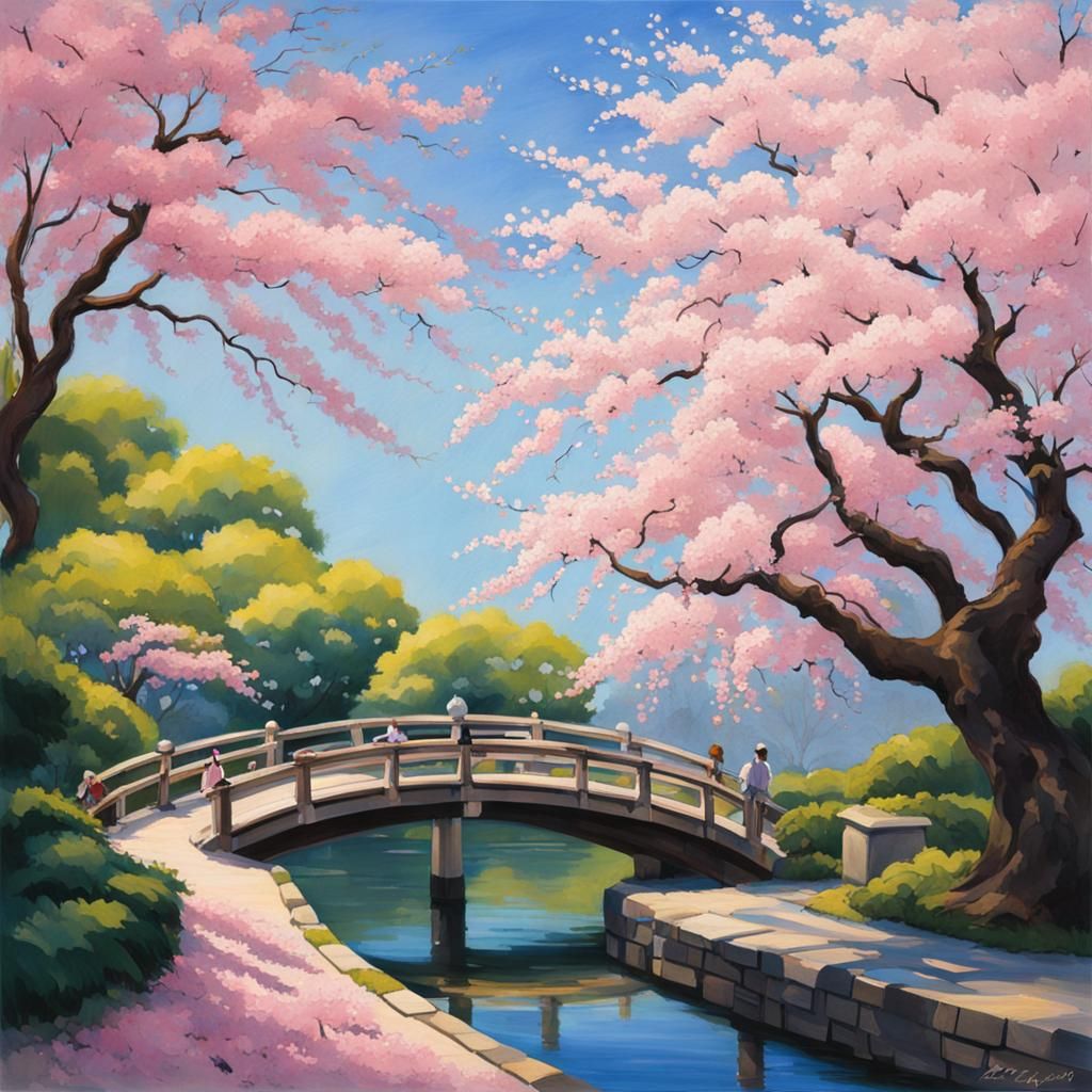 Sakura Tree in Japanese Garden: Blossoms of Spring