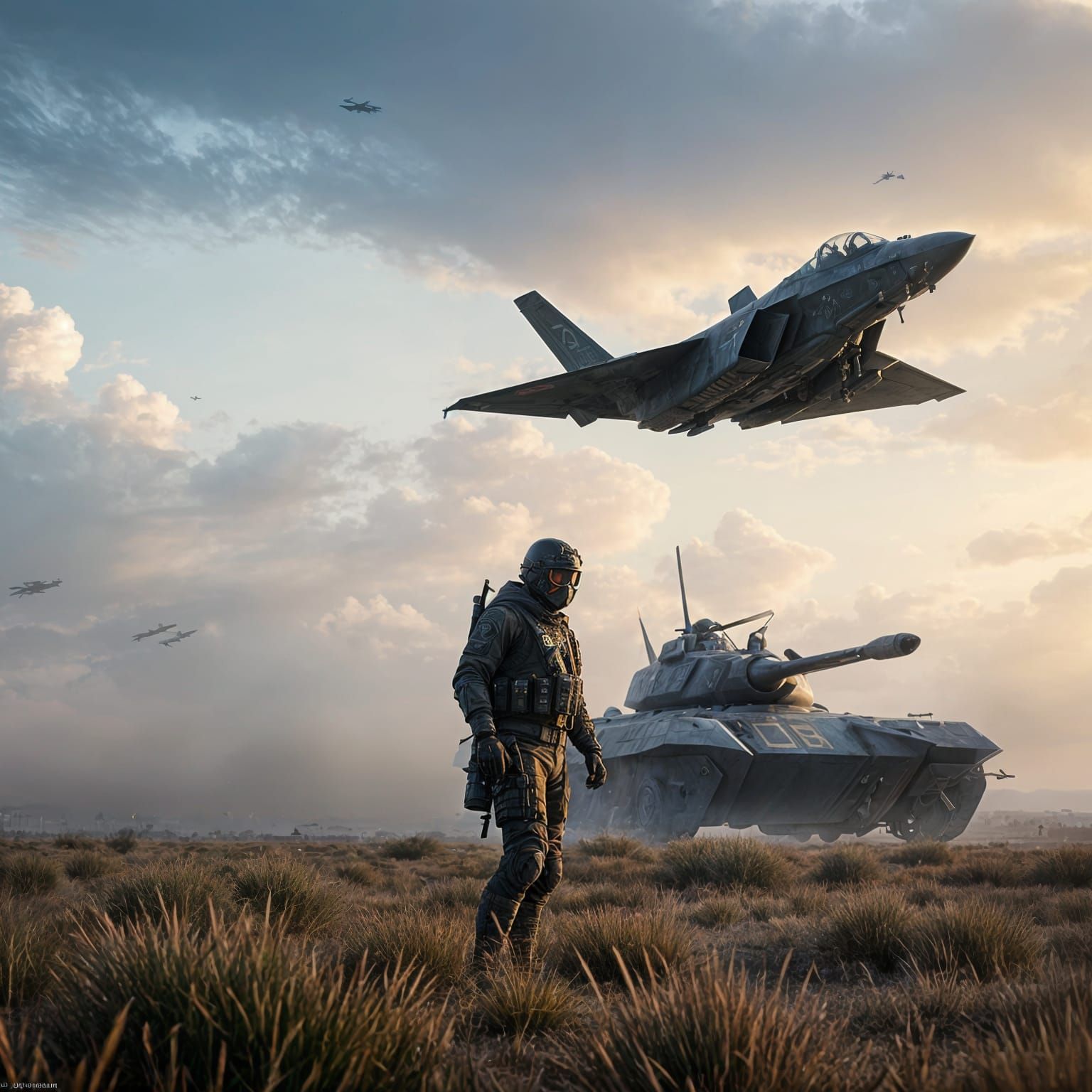 Heroic Soldier Saves F35 from Tank in Fantastical Open Field...