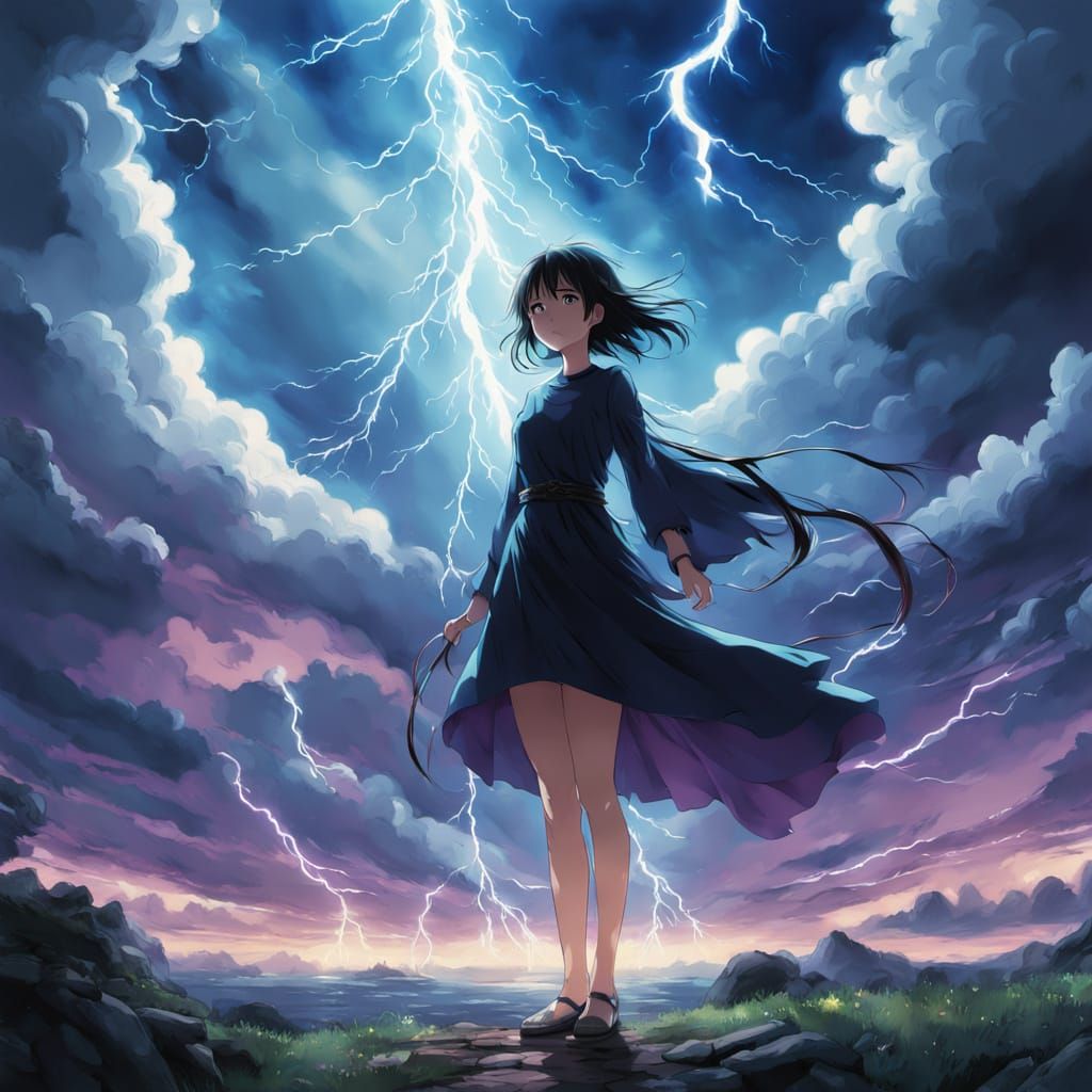 Ethereal Queen of Lightning in a Majestic Anime Fantasy