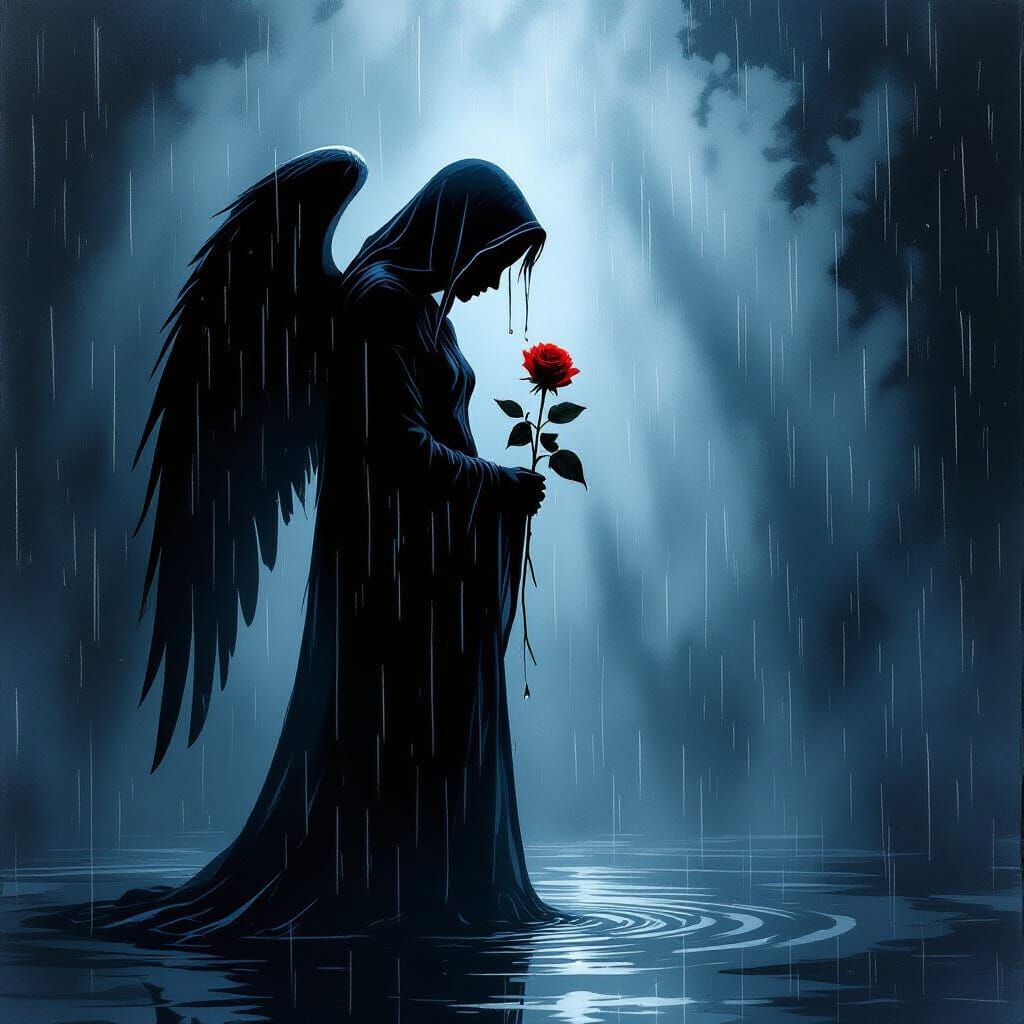 Weeping Angel Silhouette in Heavy Rain