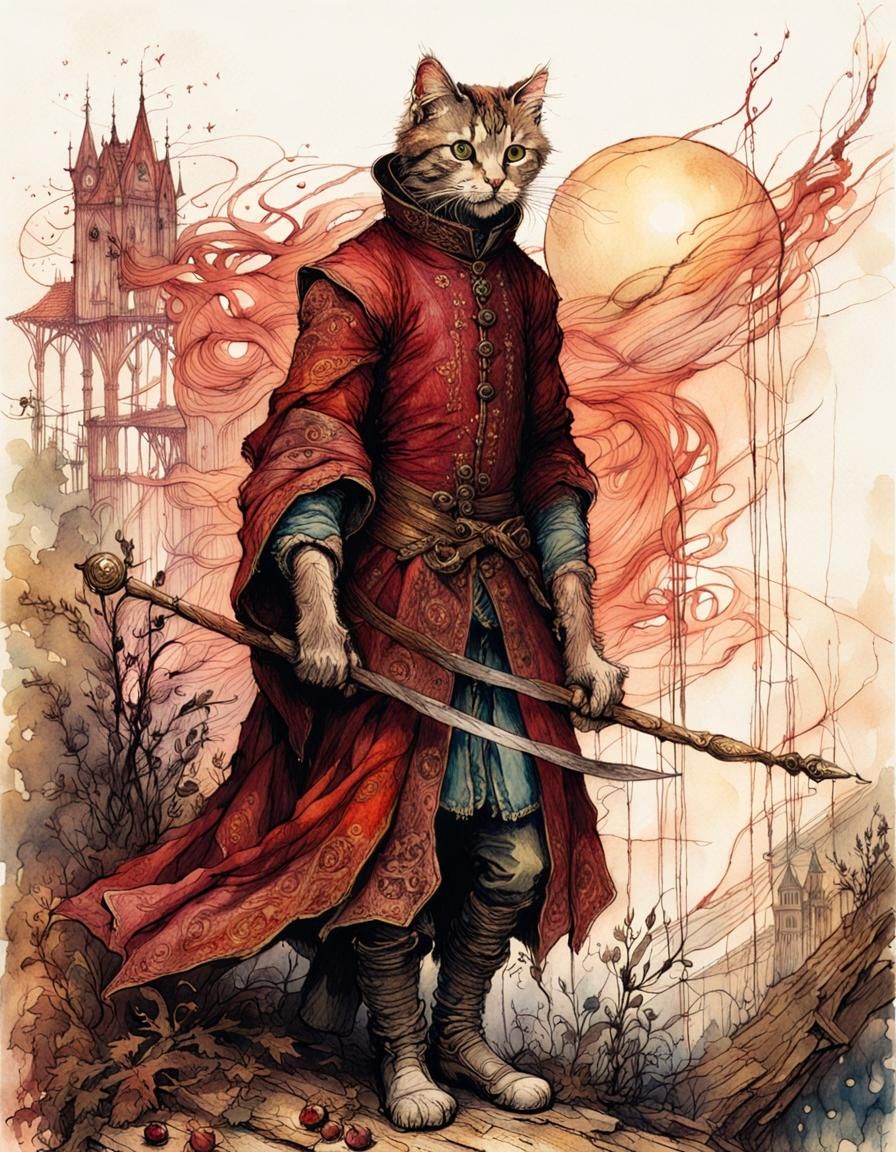 Medieval Anthropomorphic Cat in Detailed Art Style