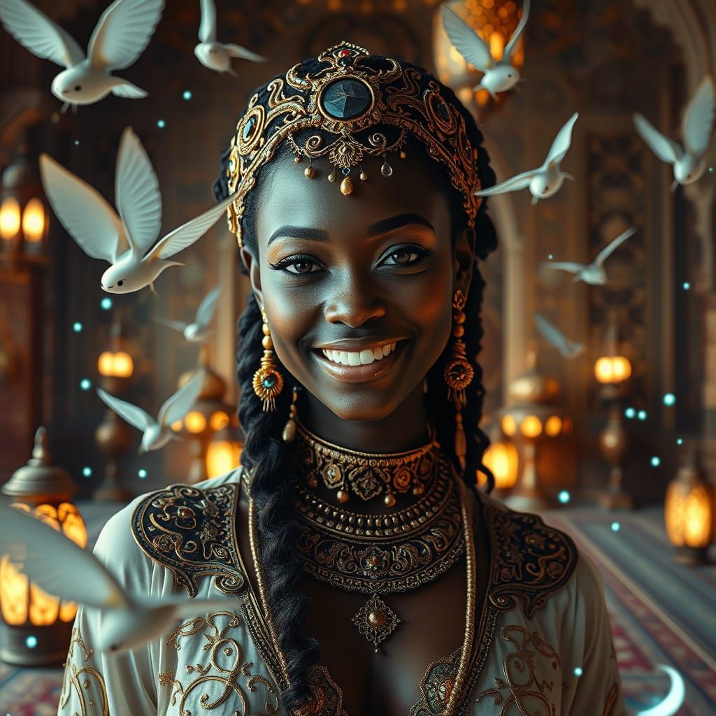 Futuristic Arabian Woman in Lavish Interior, Photorealistic ...