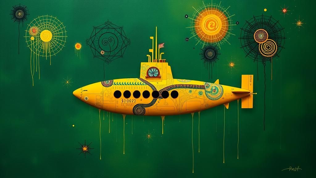 Yellow Submarine in Surreal Biomechanical Dreamscape