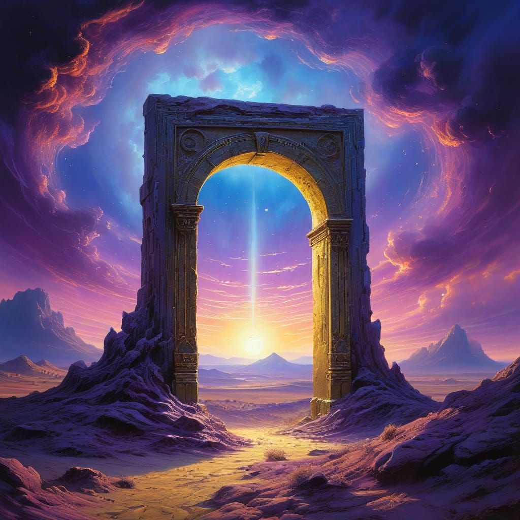 Magical Portal in Desert: Oil Painting
