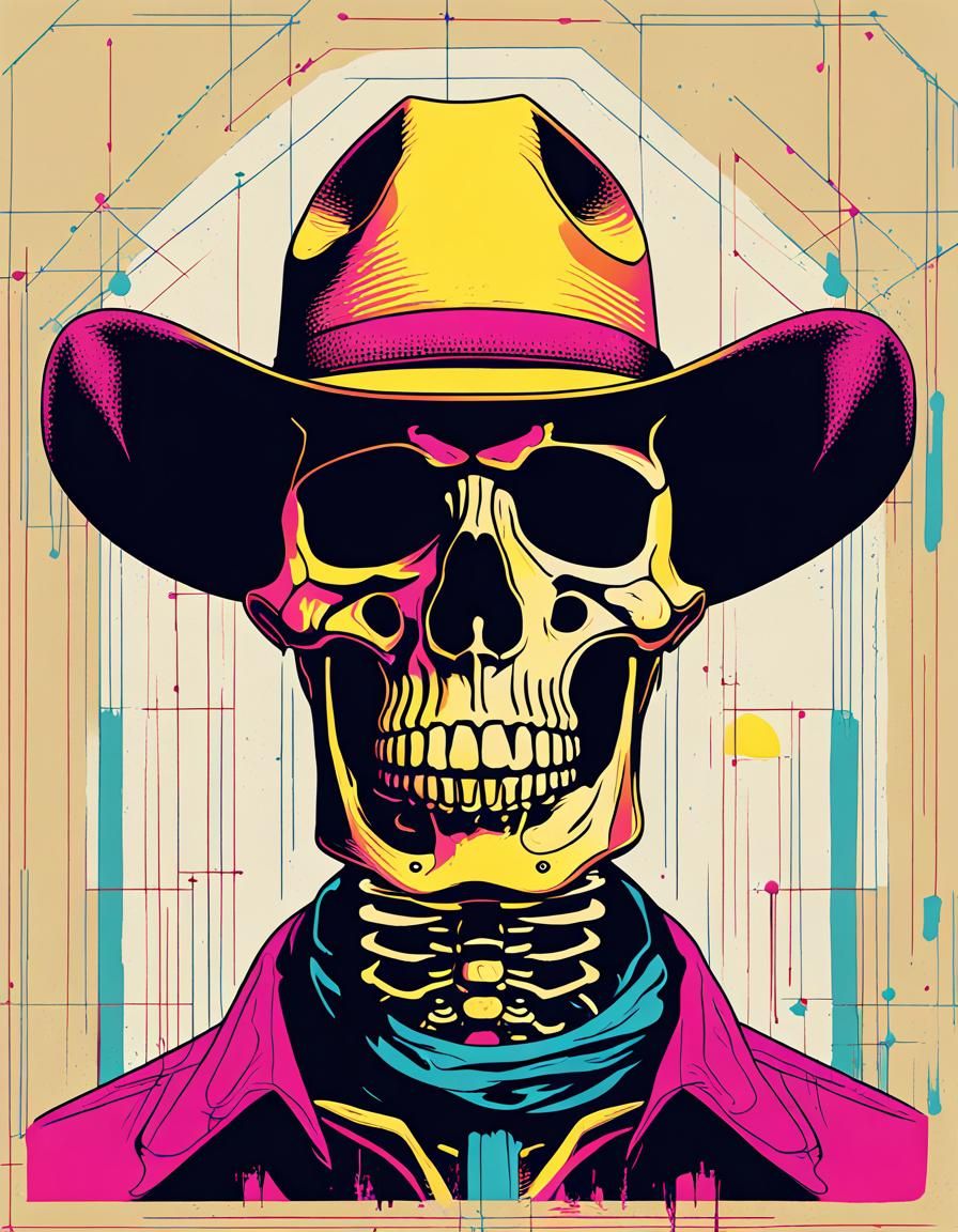 Skeleton Cowboy in Pop Art Screen Print