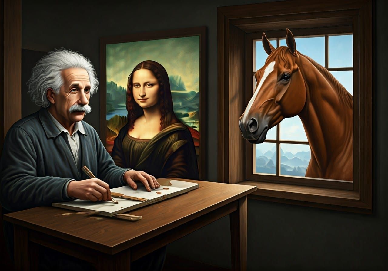 Einstein Paints Mona Lisa Watched by Seabiscuit