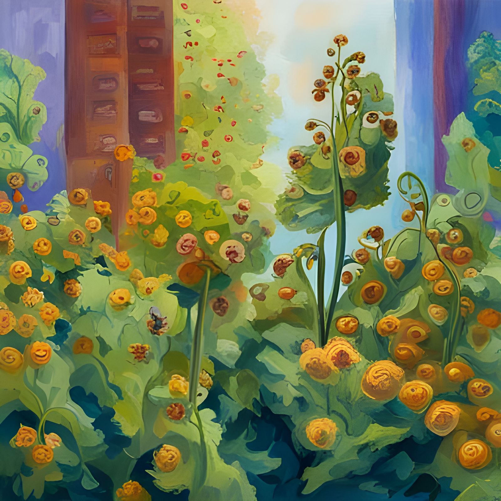 Catnip Plant in Gouache Style Impressionist Painting