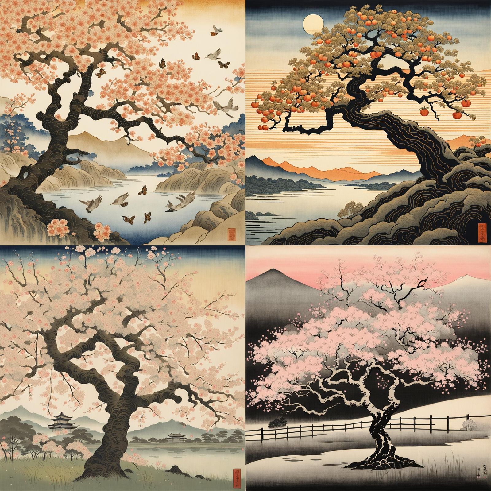 Apple Tree in Ukiyo-e Style