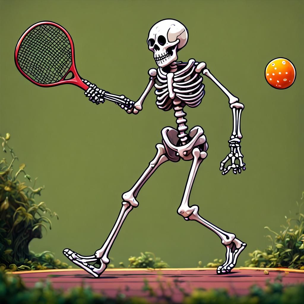 Cute Skeleton Plays Pickleball: Fantasy Concept Art