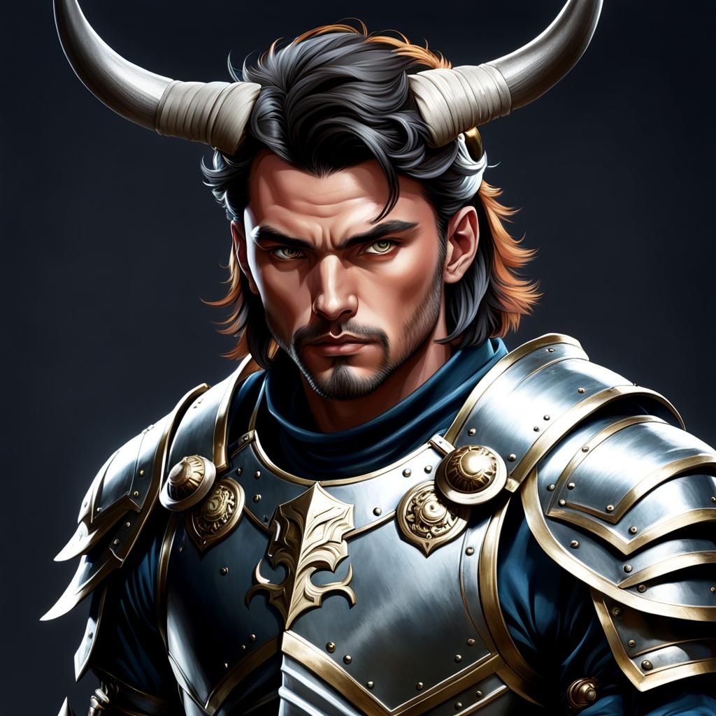 Armored Bull-Horned Warrior Character Portrait