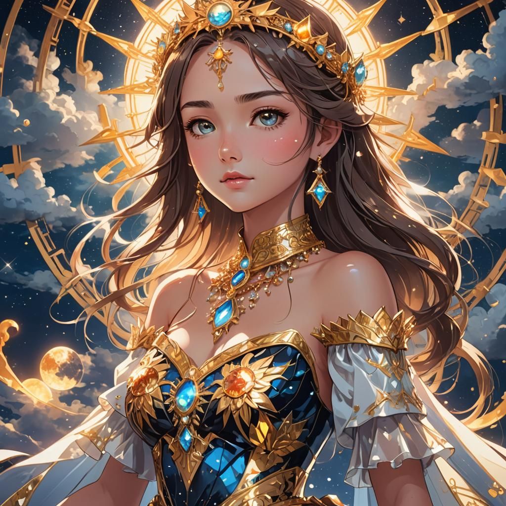 Sun Princess Portrait with Glass Dress and Celestial Jewelry
