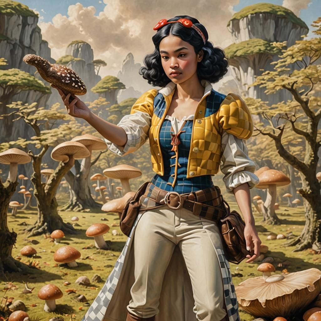 Surreal Mushroom Garden with Polynesian Figures