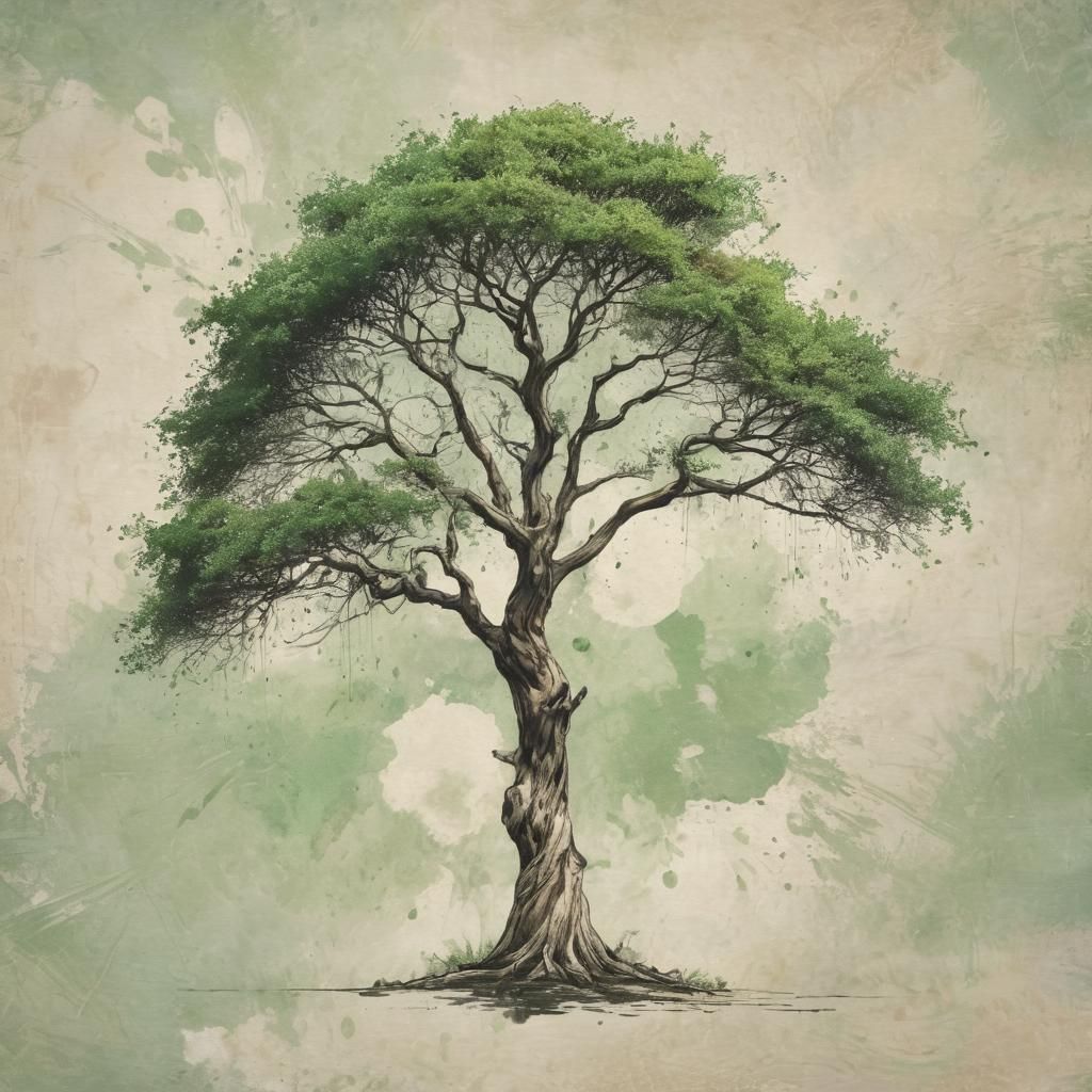 Detailed Ink Painting of an Old Tree