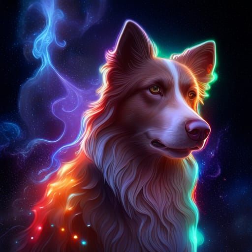 Glowing Glass Border Collie Statue with Cosmic Energy