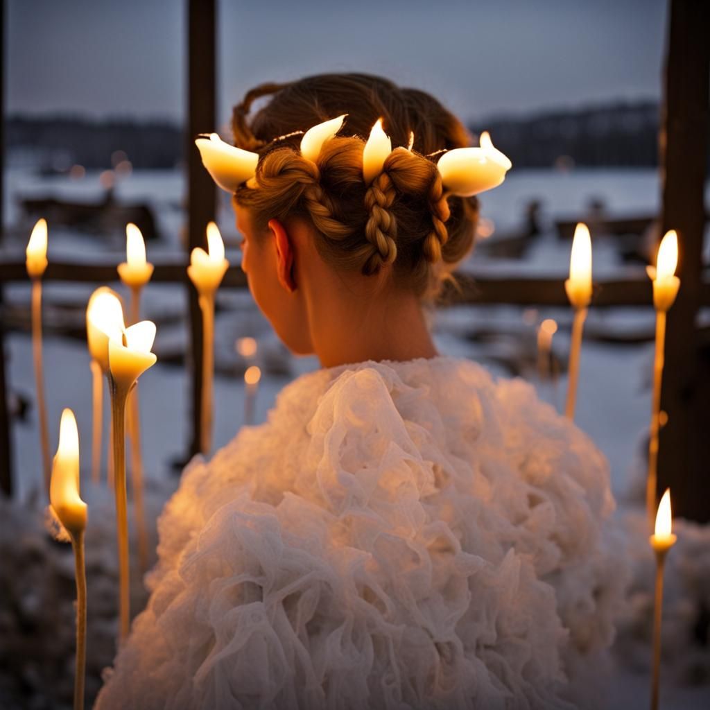 Lucia Celebration with Candles in Sweden