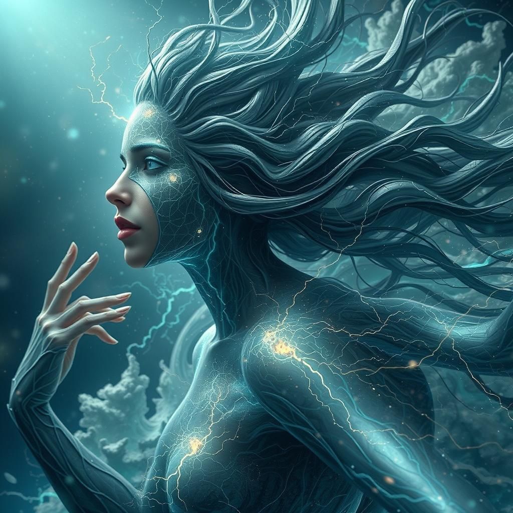 Lightning Figure Soaring Through Storm Clouds