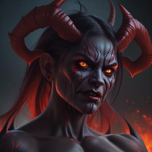 Hyperrealistic Demonic Woman in Hellfire