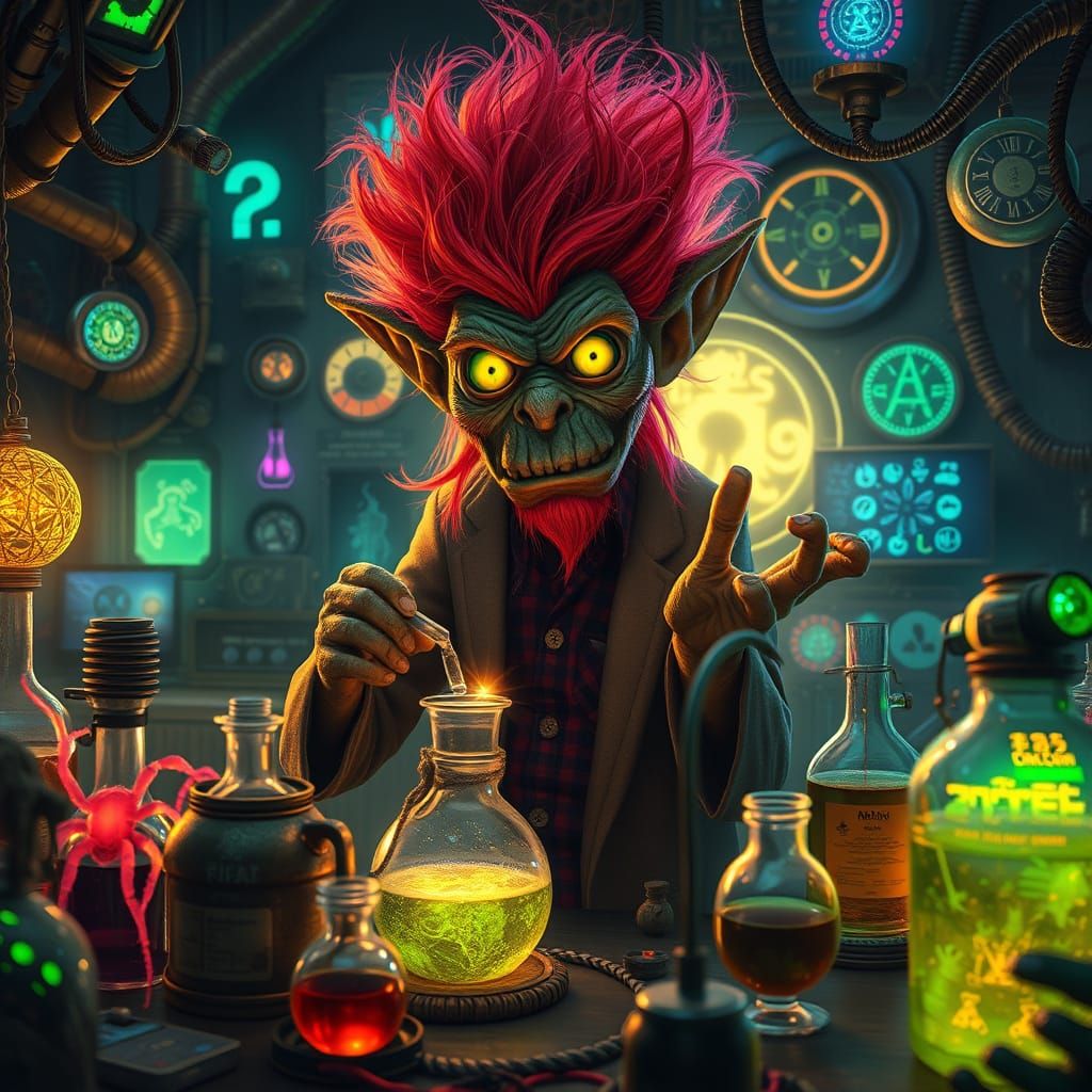 Goblin Mad Scientist's Laboratory: Steampunk Cyberpunk Art