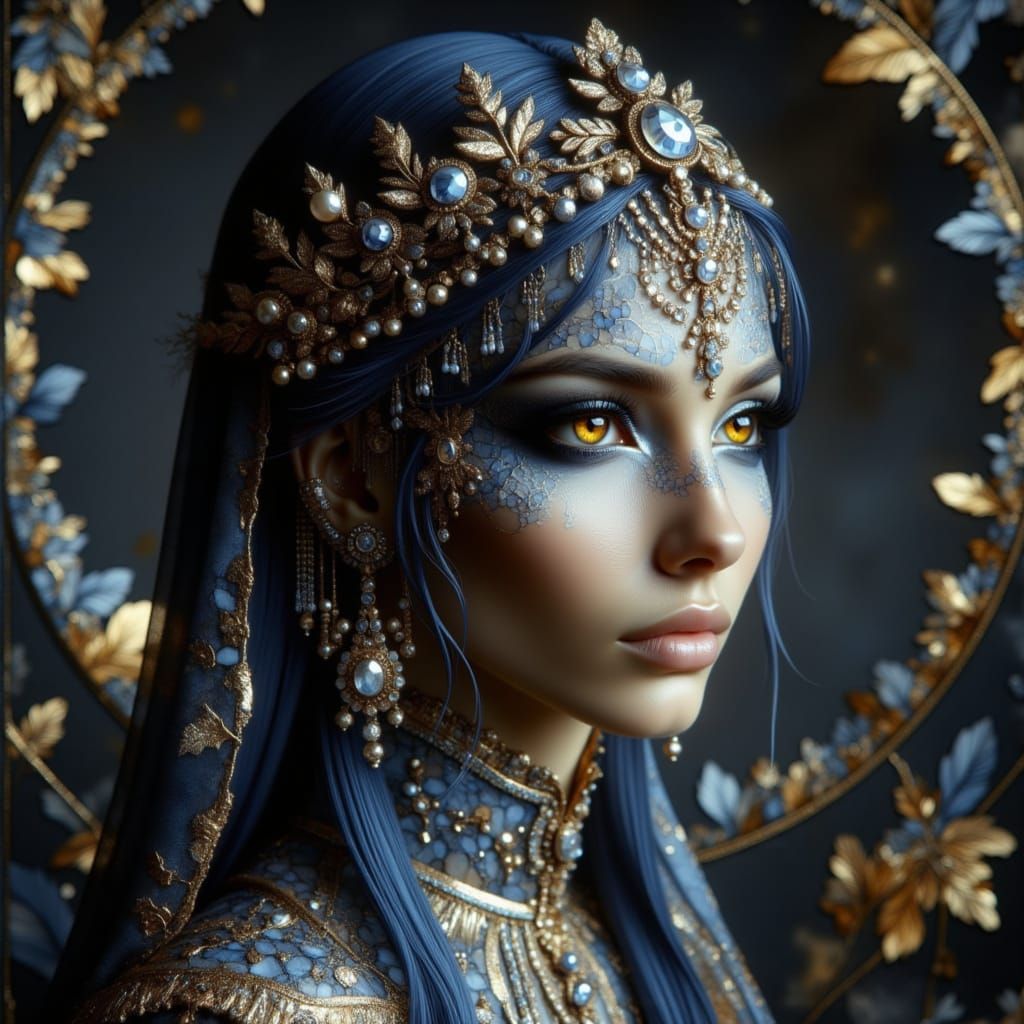 Alien Goddess in Crinkled Metallic Armor