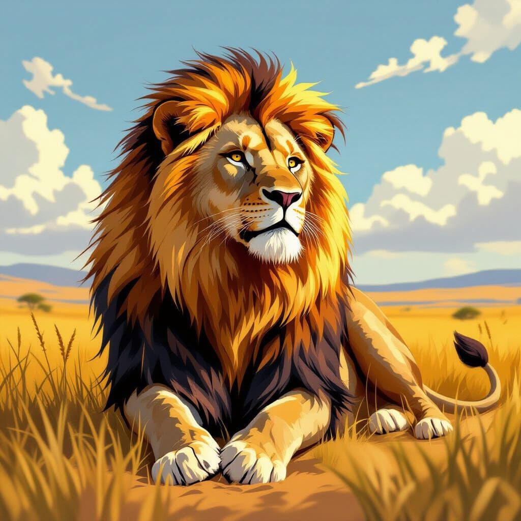 Golden Maned Lion in Stylized Realism