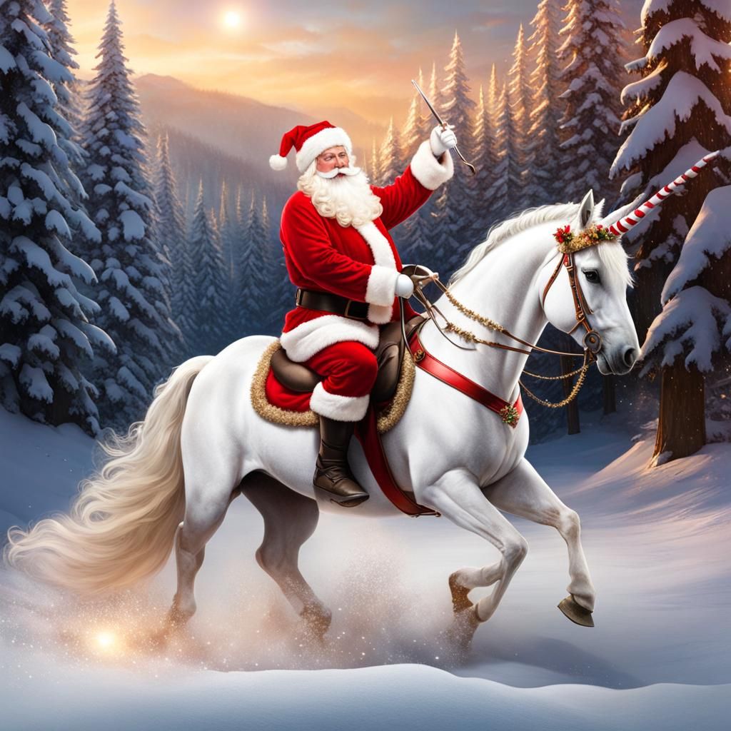 Santa Claus Riding a Christmas Unicorn
