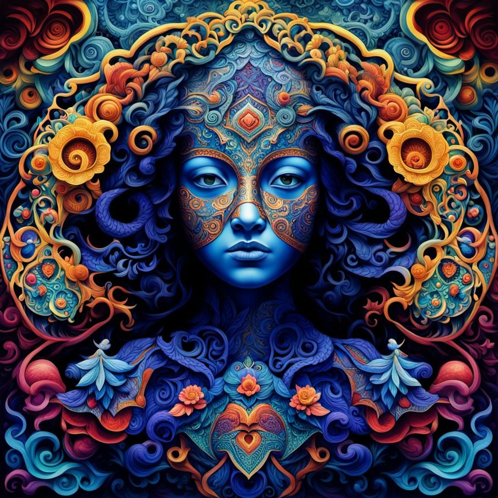 Psychedelic Female Figure Exploring Infinite Consciousness