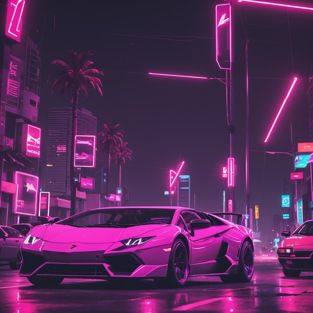 Synthwave Lamborghini in Neon Retro Style