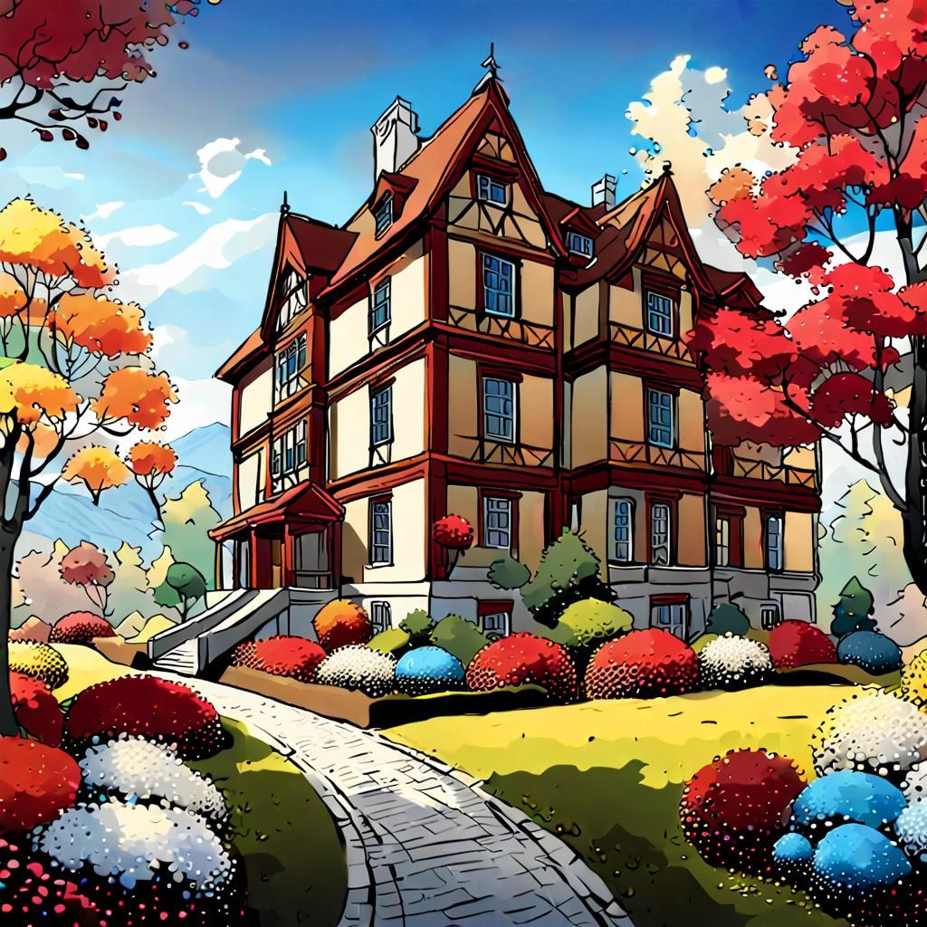 Colorful Countryside House in Winter, Detailed Digital Paint...