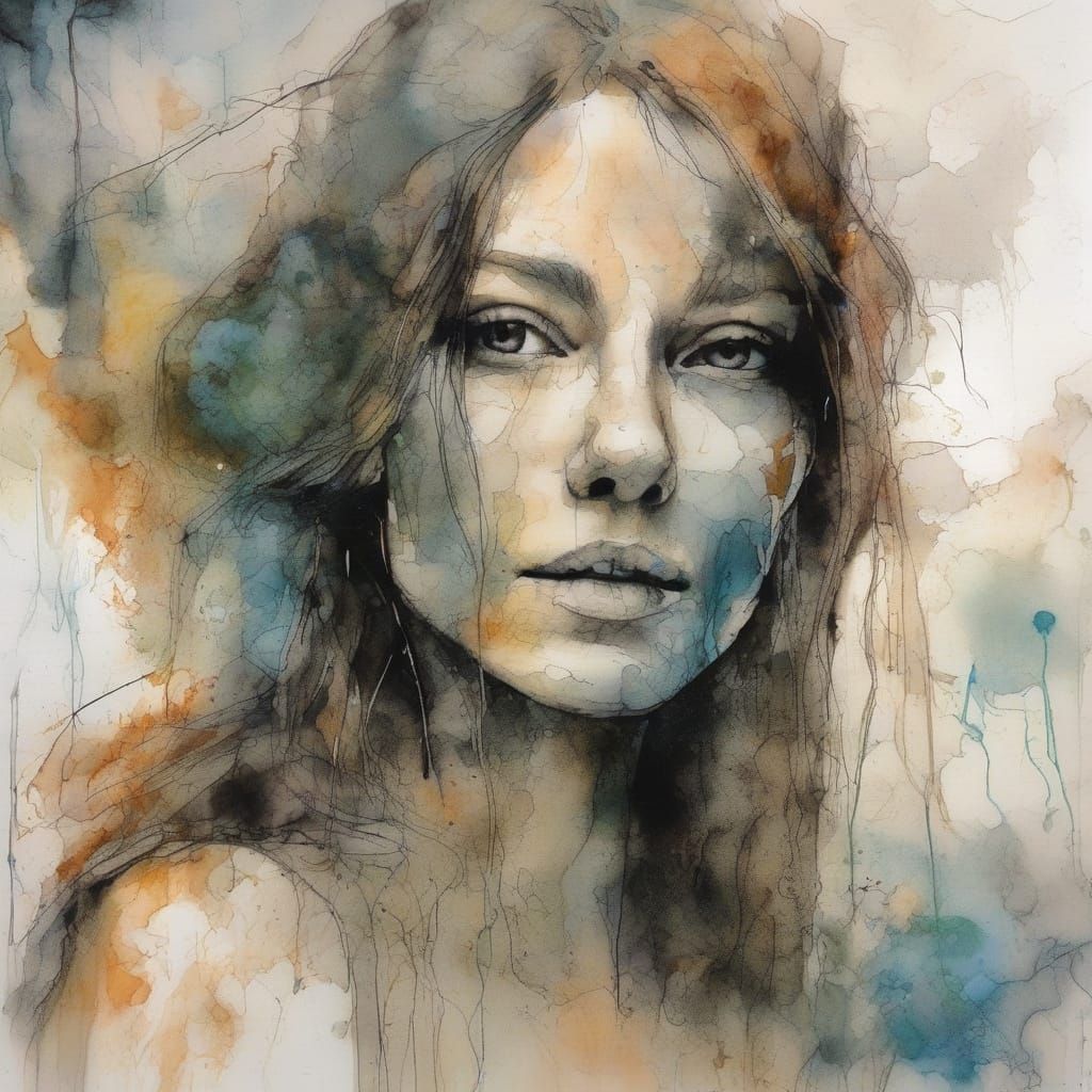 Surrealist Elf in Ink Splashes with Distressed Texture