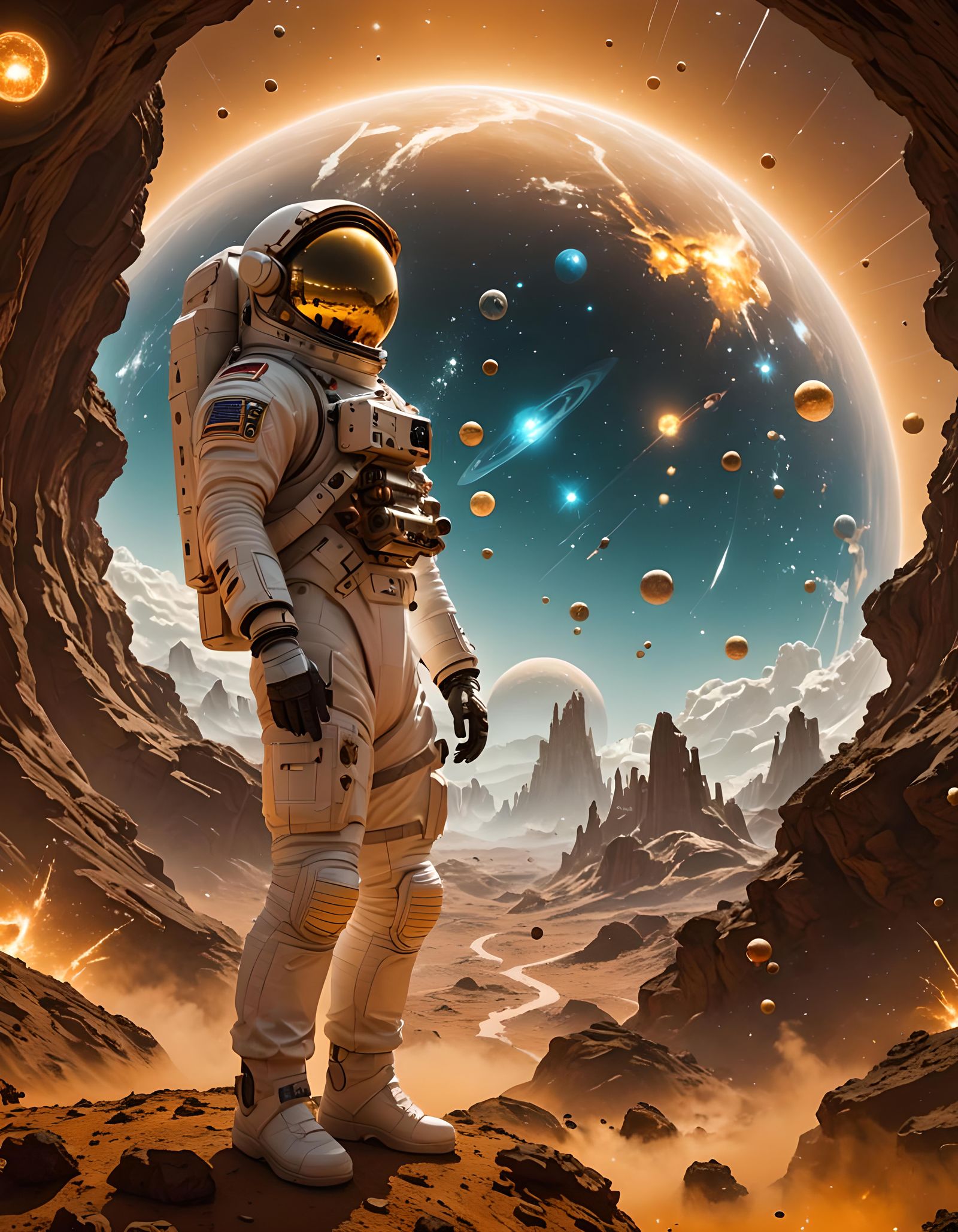 Astronaut's Cosmic Journey: Hyperrealistic Cyberpunk Art