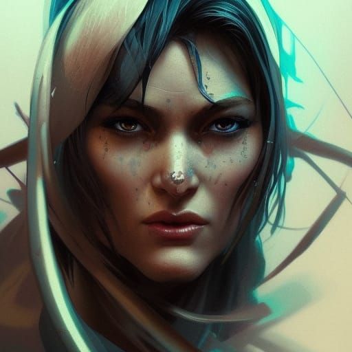 Detailed Orc Woman Portrait in Art Nouveau Style