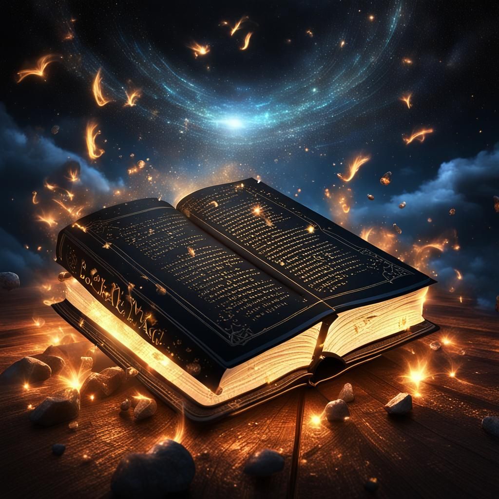 Book of Black Magic with Floating Words in 3D