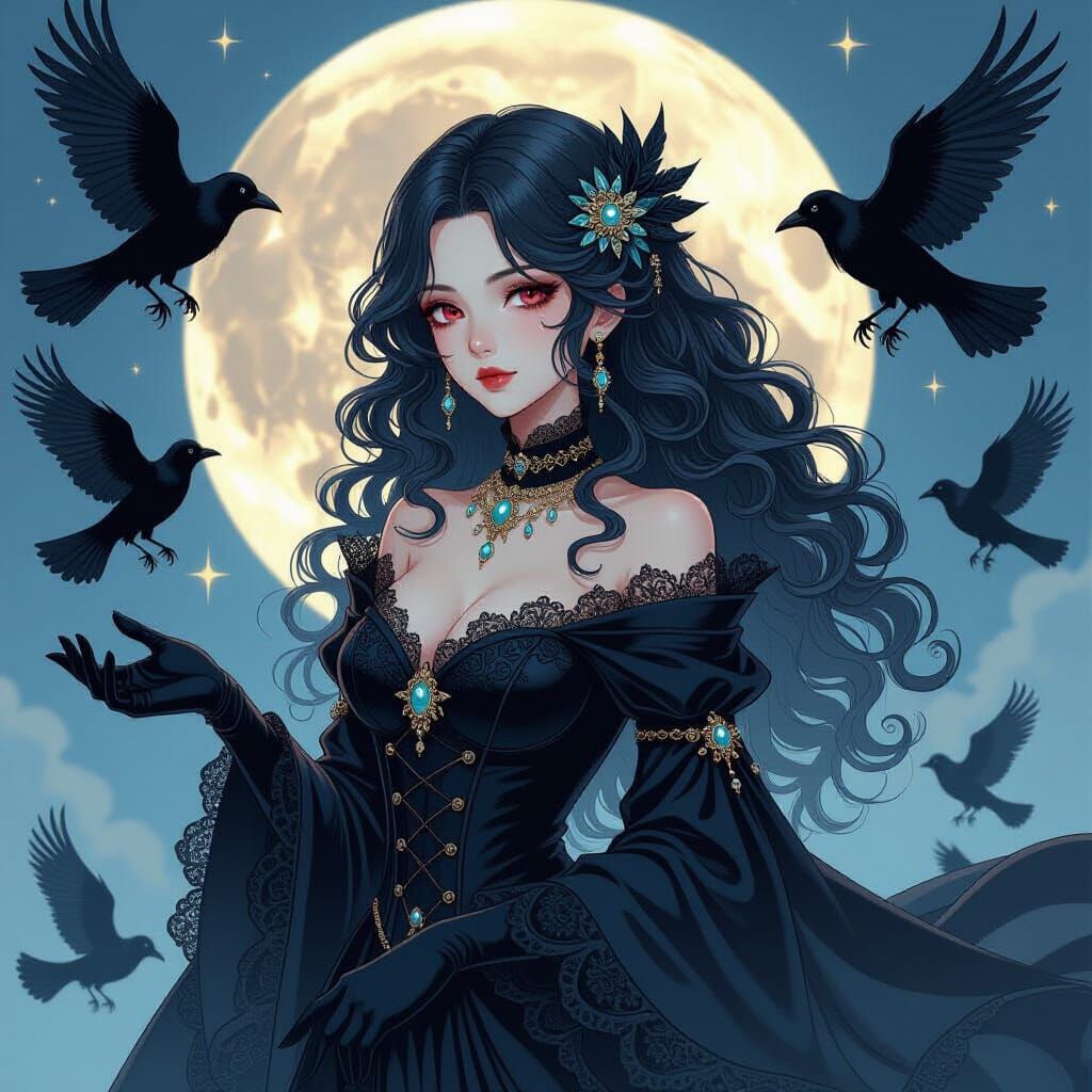 Raven Seer in Anime Key Visual Style