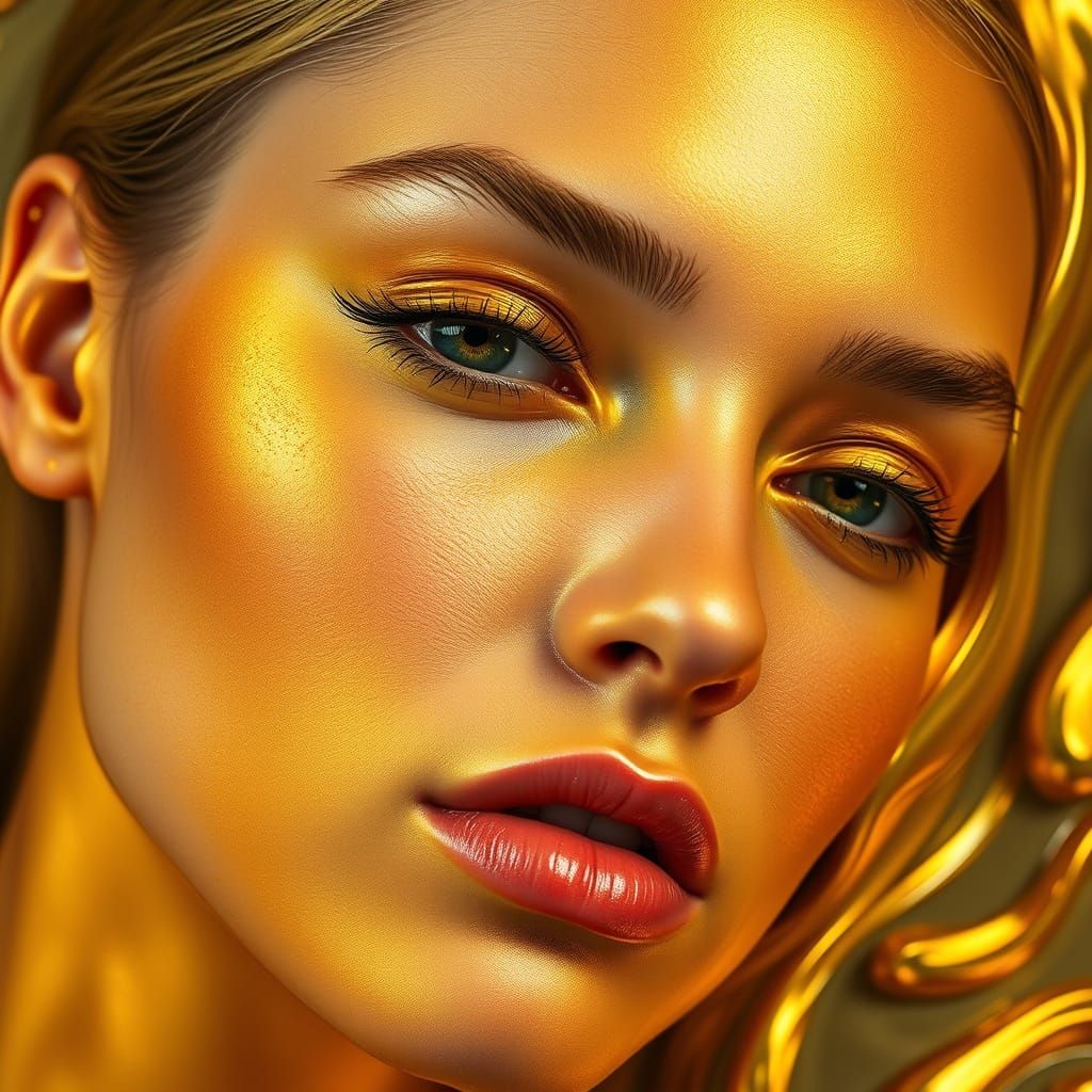 Luxurious Hyperrealistic Portrait of a Woman Bathed in Liqui...