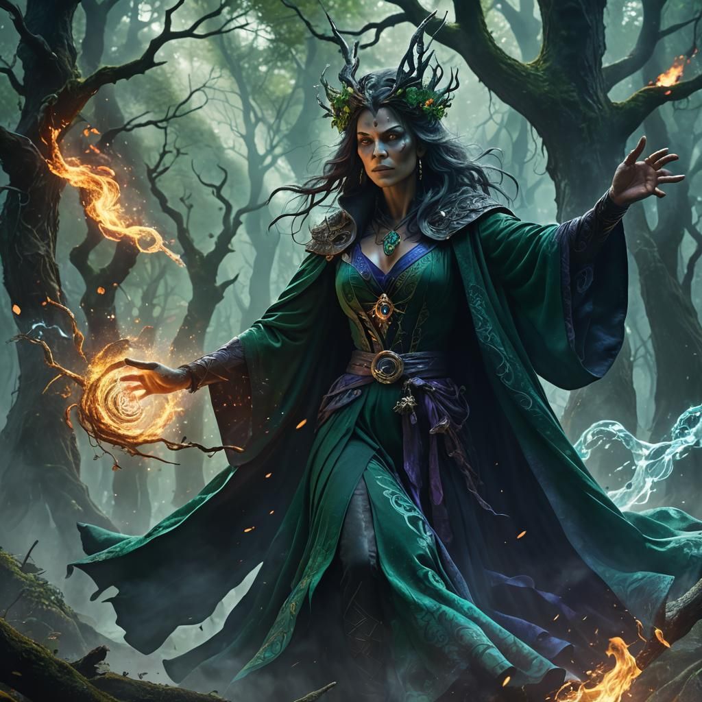 Fantasy Witch Explodes Adversary with Magic Energy