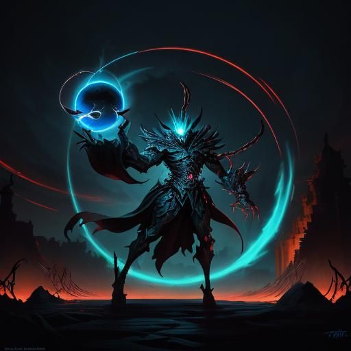 Sinister Fiend Laughing with Ominous Orb, in Anime Style