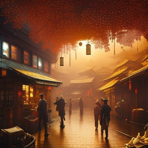 Chinatown Opium Den: Golden Hour Fantasy Art