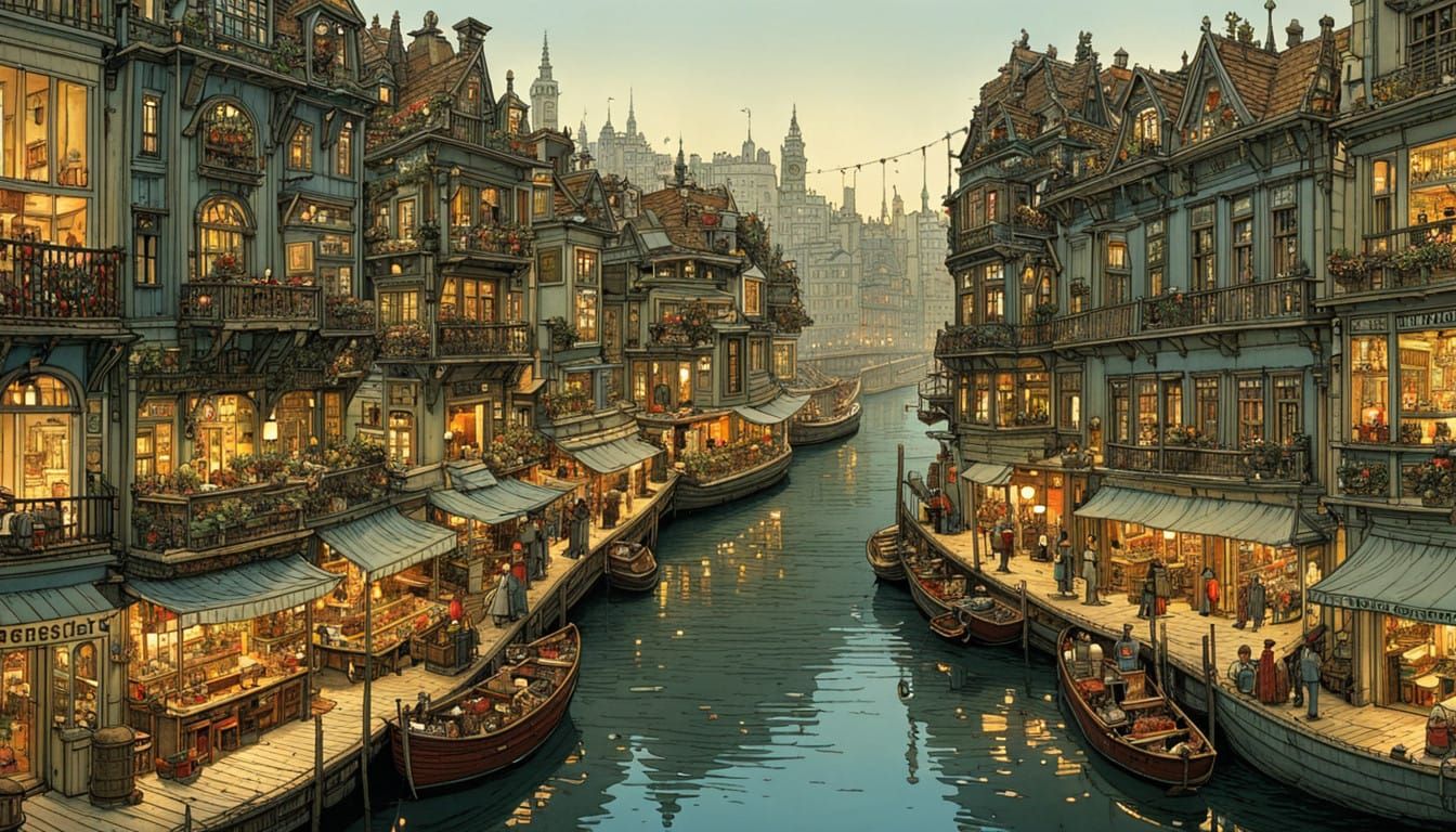 Vibrant Port Cityscape in Intricate Detail