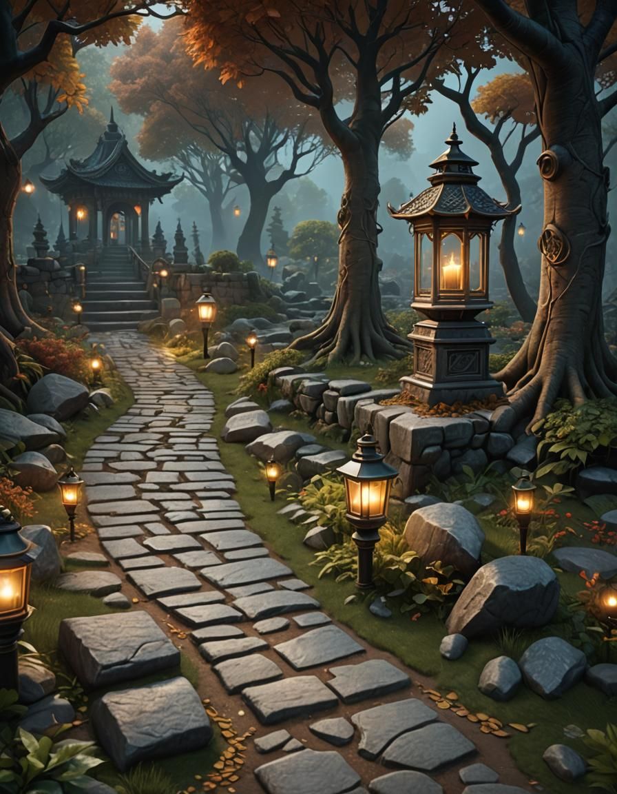 Lantern Lit Path: Fantastical Matte Painting