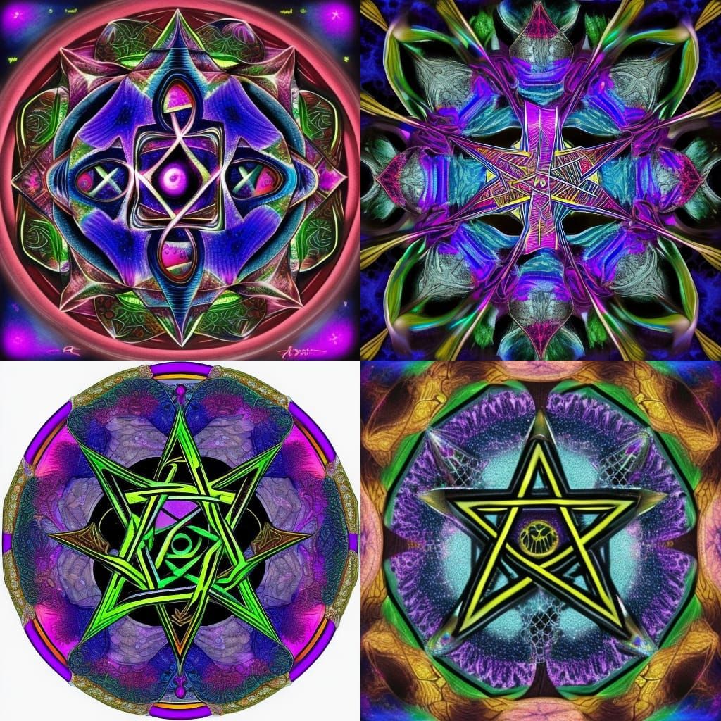 Iridescent Belladonna Flower Pentacle in High Resolution