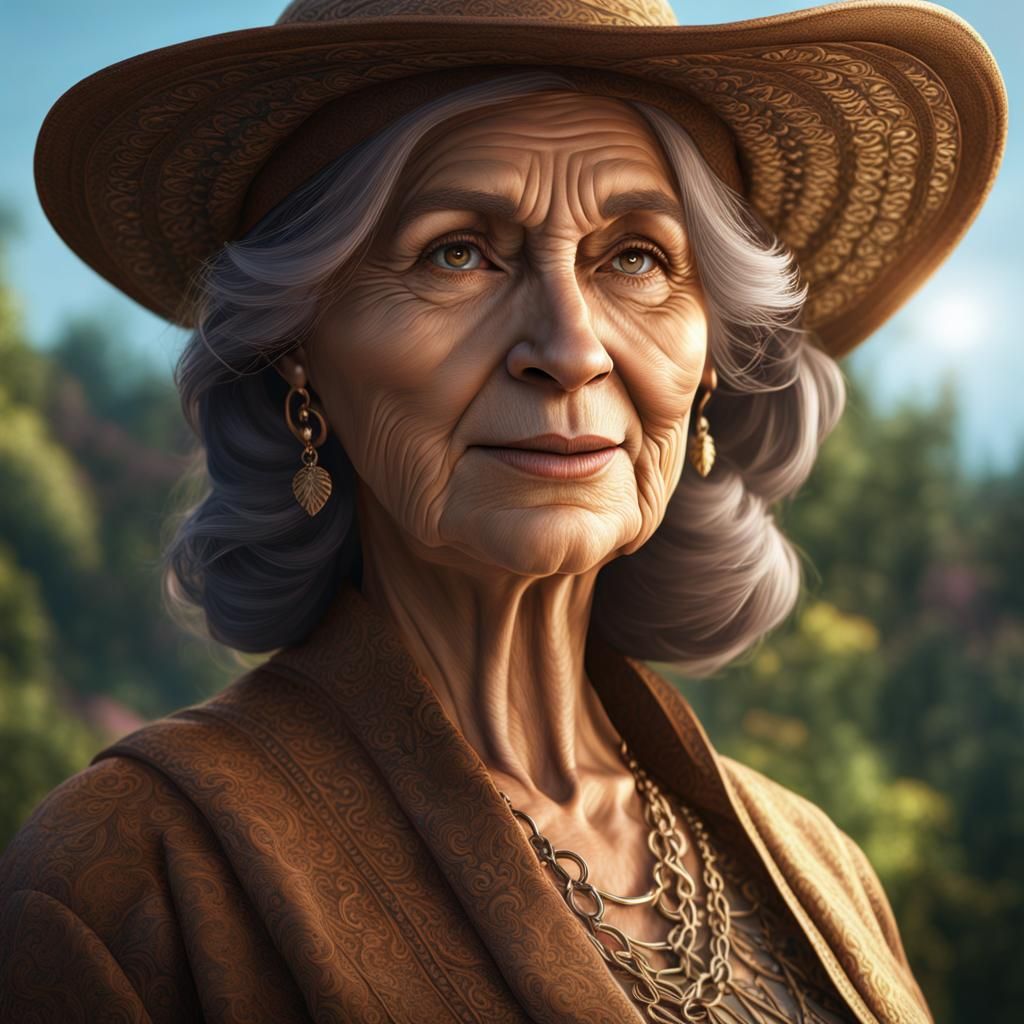 Grandmother Portrait in Detailed Digital Painting Style