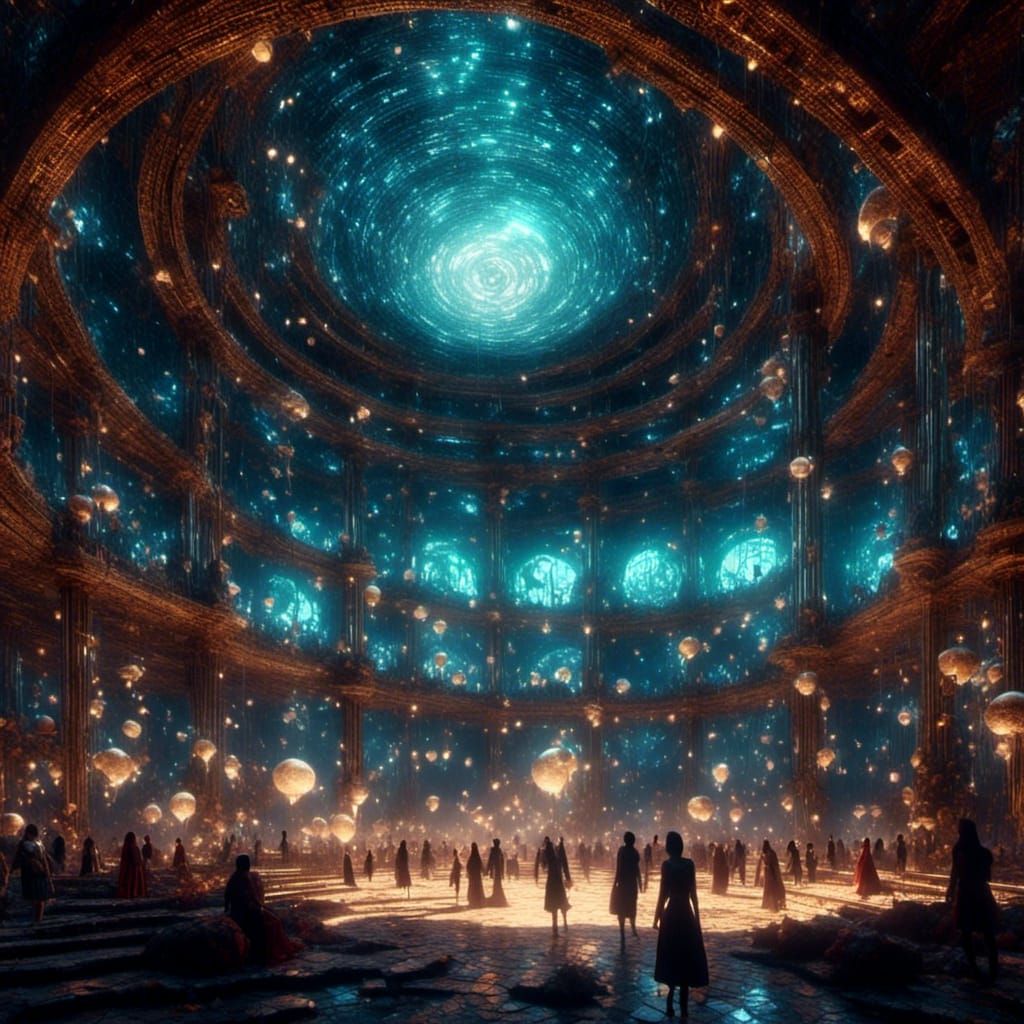 Futuristic Crowds in Roman Colosseum, Detailed Matte Paintin...