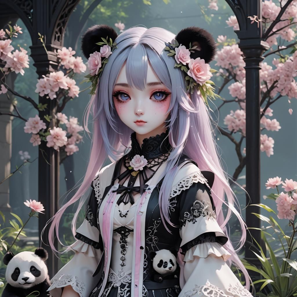 Pastel Gothic Panda Girl in Anime Style