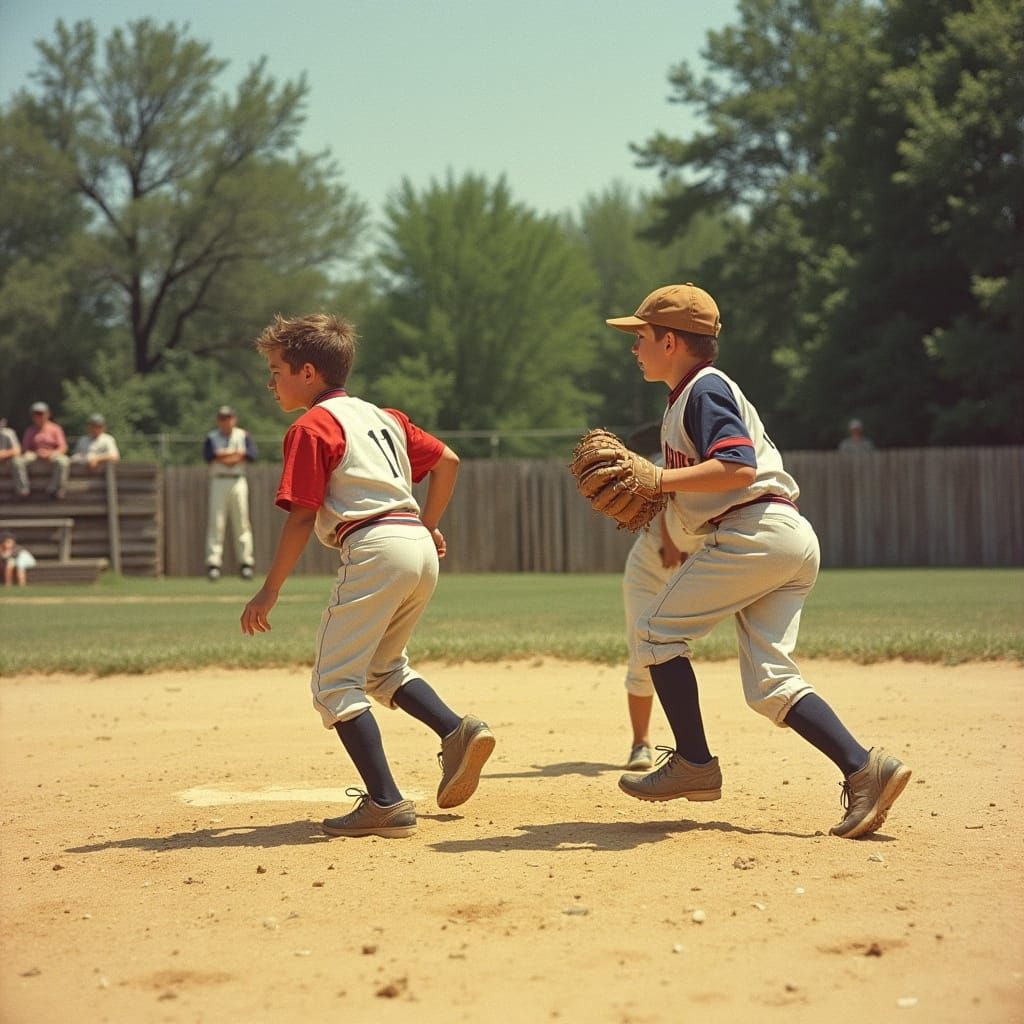 Boys Play Baseball on a Sun-Kissed Sandlot in a 1960s Nostal...