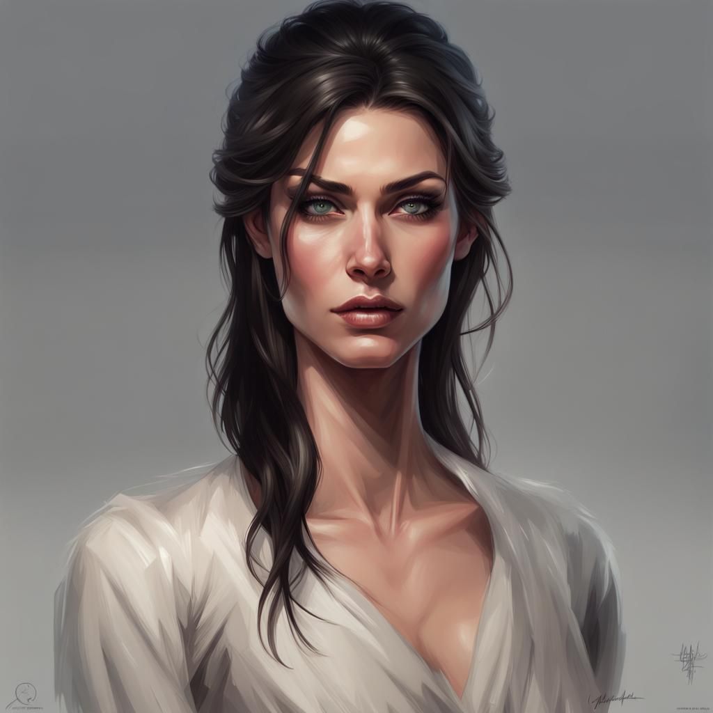 Elegant Dark-Haired Woman Portrait in Art Nouveau Style